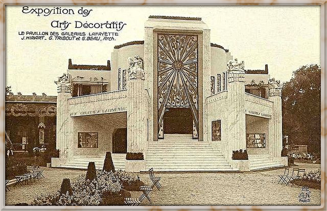 1925 Paris Exposition Internationale - Le Pavillon Des Galeries with a rich Art Deco facade. 